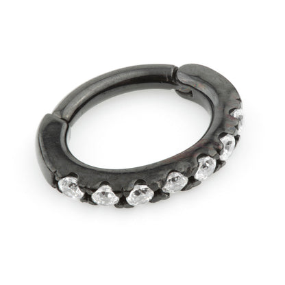 Black Steel Hinged Pave Gem Rook Ring