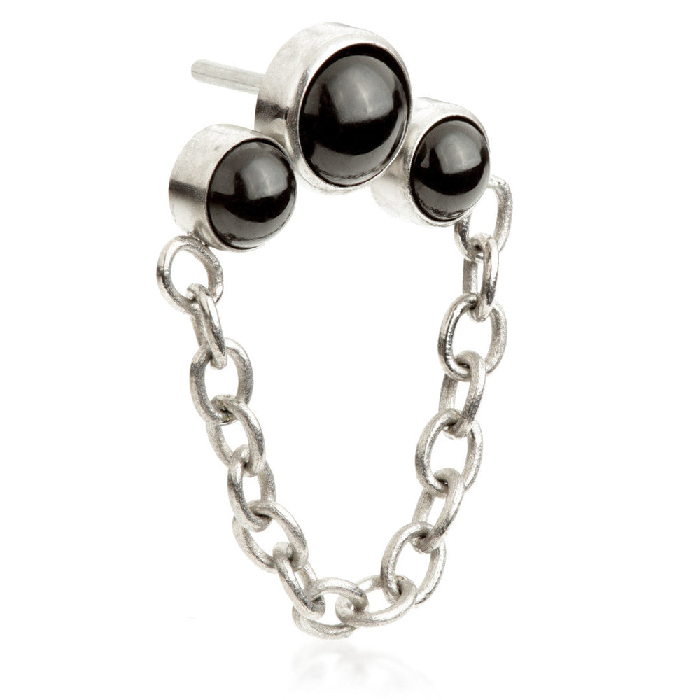 Ti Threadless Triple Black Onyx Stone Bezel with Hanging Chain Attachment