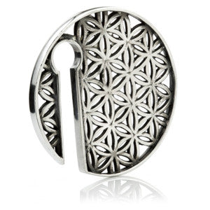 1x Geometric Round Silver Brass Ear Weight 60mm
