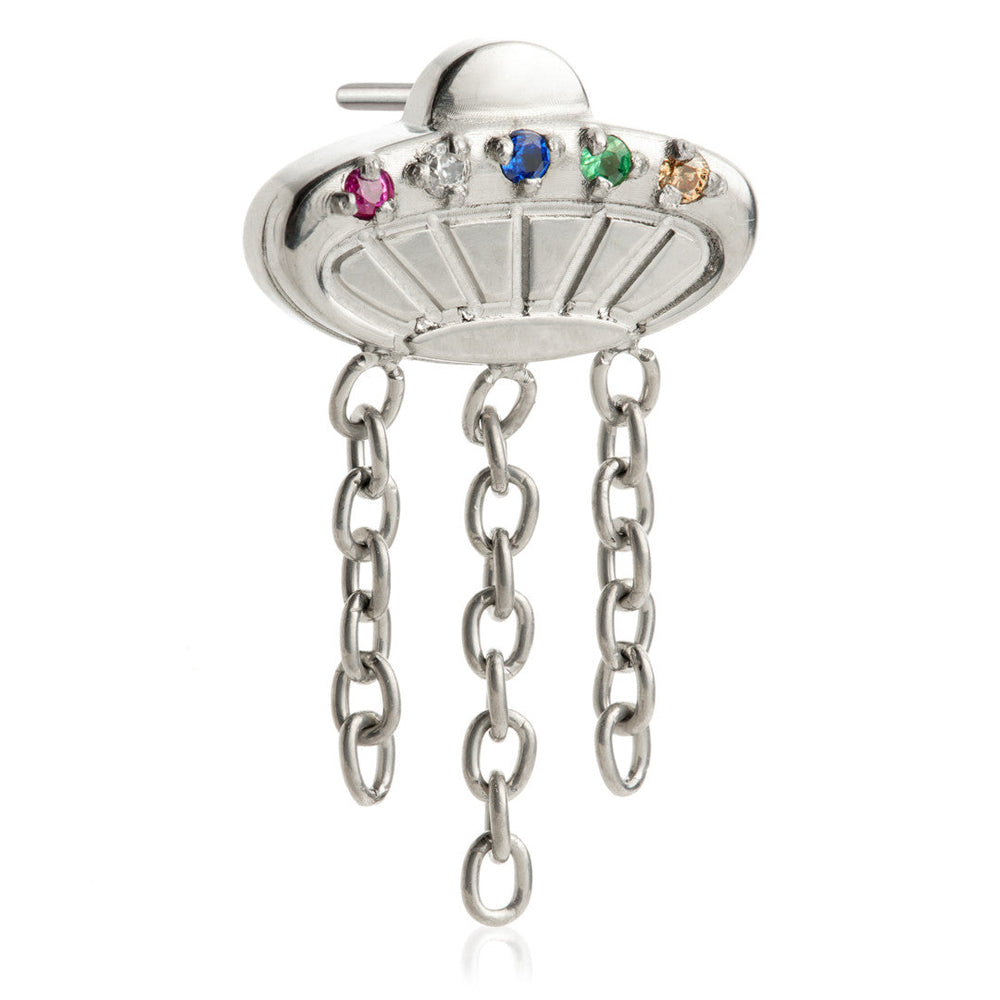 Titanium Threadless UFO Attachment with Multi Gems and Chains