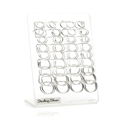 Plain Silver Hoops on Plastic Display Board - 36 Pairs