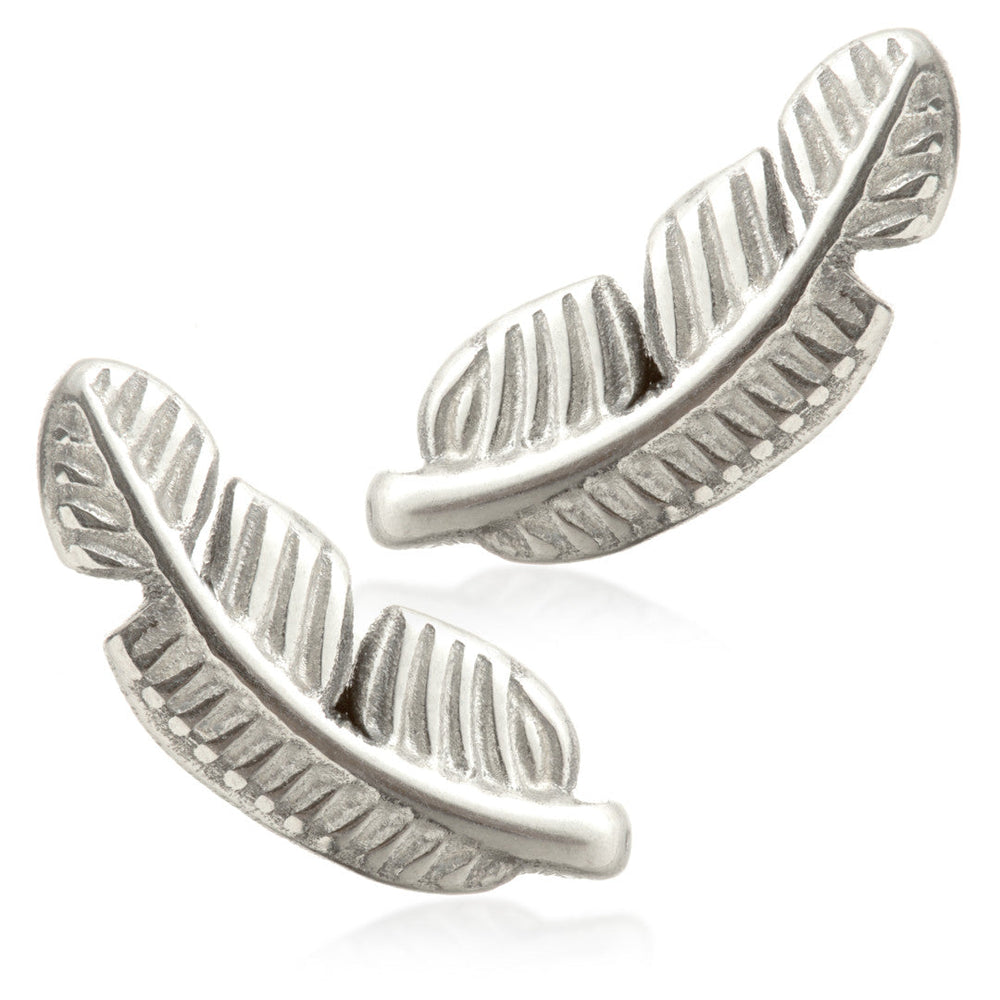 Titanium Threadless Stud Earrings with Feather Attachment (Pair)