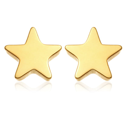 Zircon Gold Titanium Star Stud Earrings (Pair)