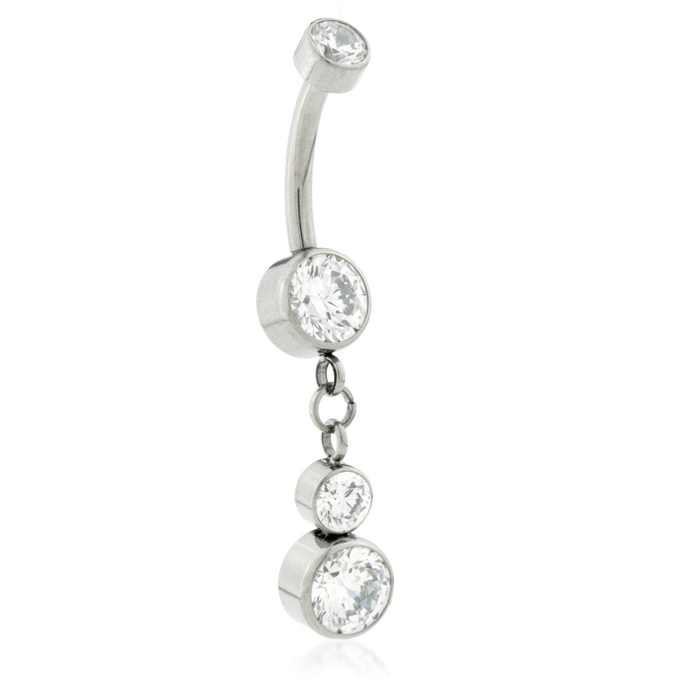 Internal Ti Double Jewelled Disk Navel With Hanging Gems