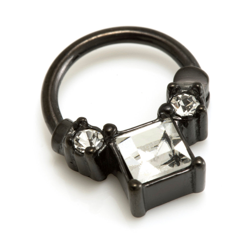 Black Steel Square Gem Hinged Ring