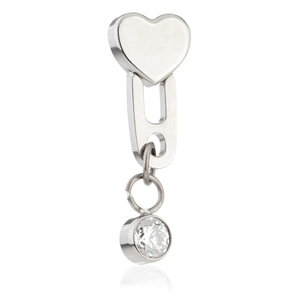 Ti Internal Locked Heart Attachment with Hanging Bezel Gem