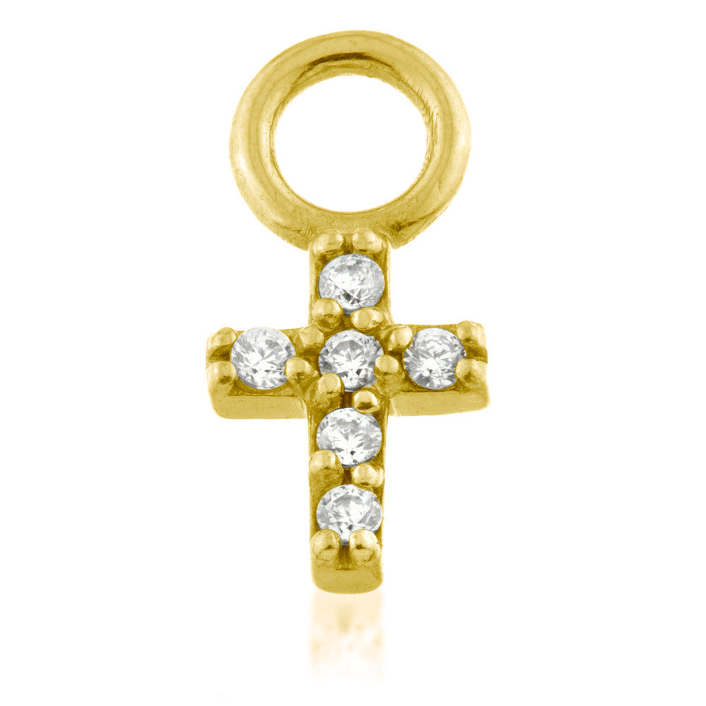 24K Gold Steel Crystal Cross Charm for Hinge Segment Ring / BCR