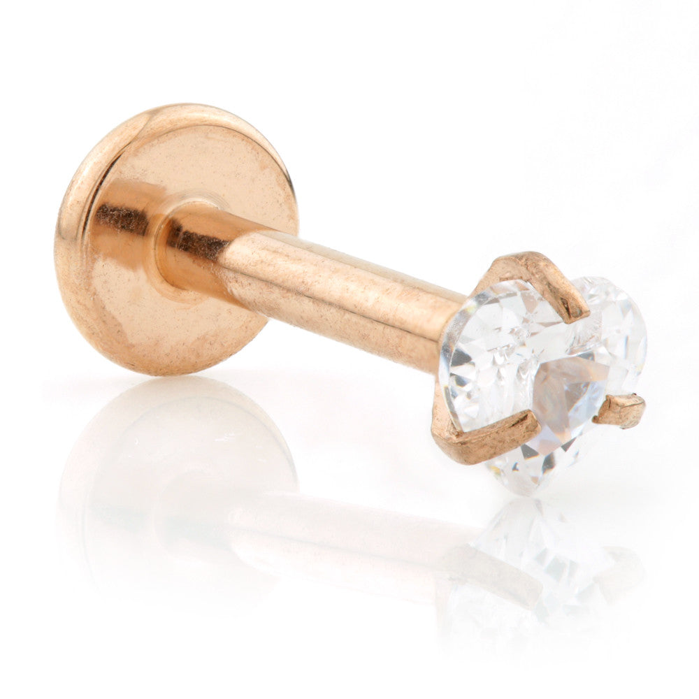 Rose Gold Internal Ti Micro Labret with Heart Gem Attachment (1.2mm)