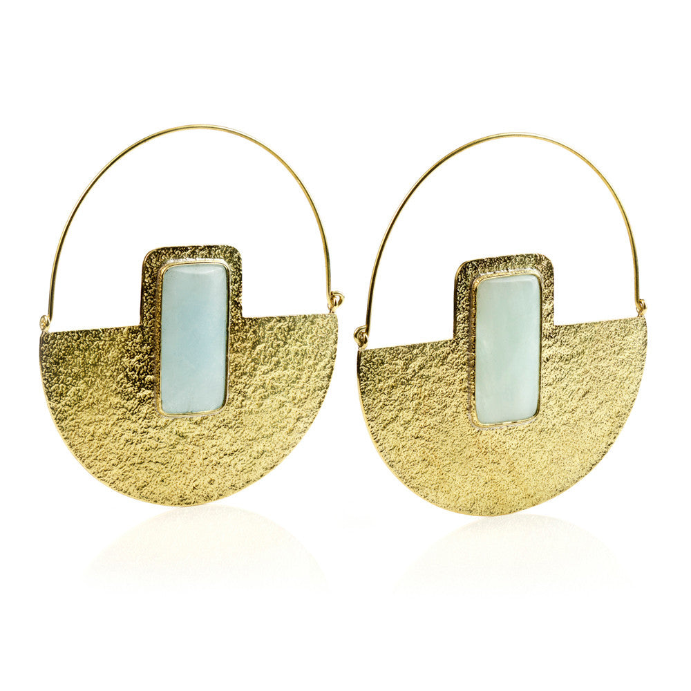 Mandala Jewellery - Aquamarine Huge Disk Circle Brass Hoop Earrings (Pair)