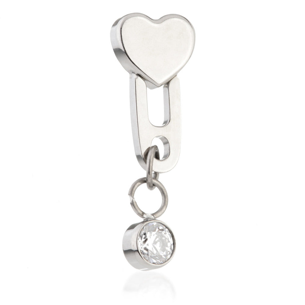 Ti Threadless Locked Heart Attachment with Hanging Bezel Gem