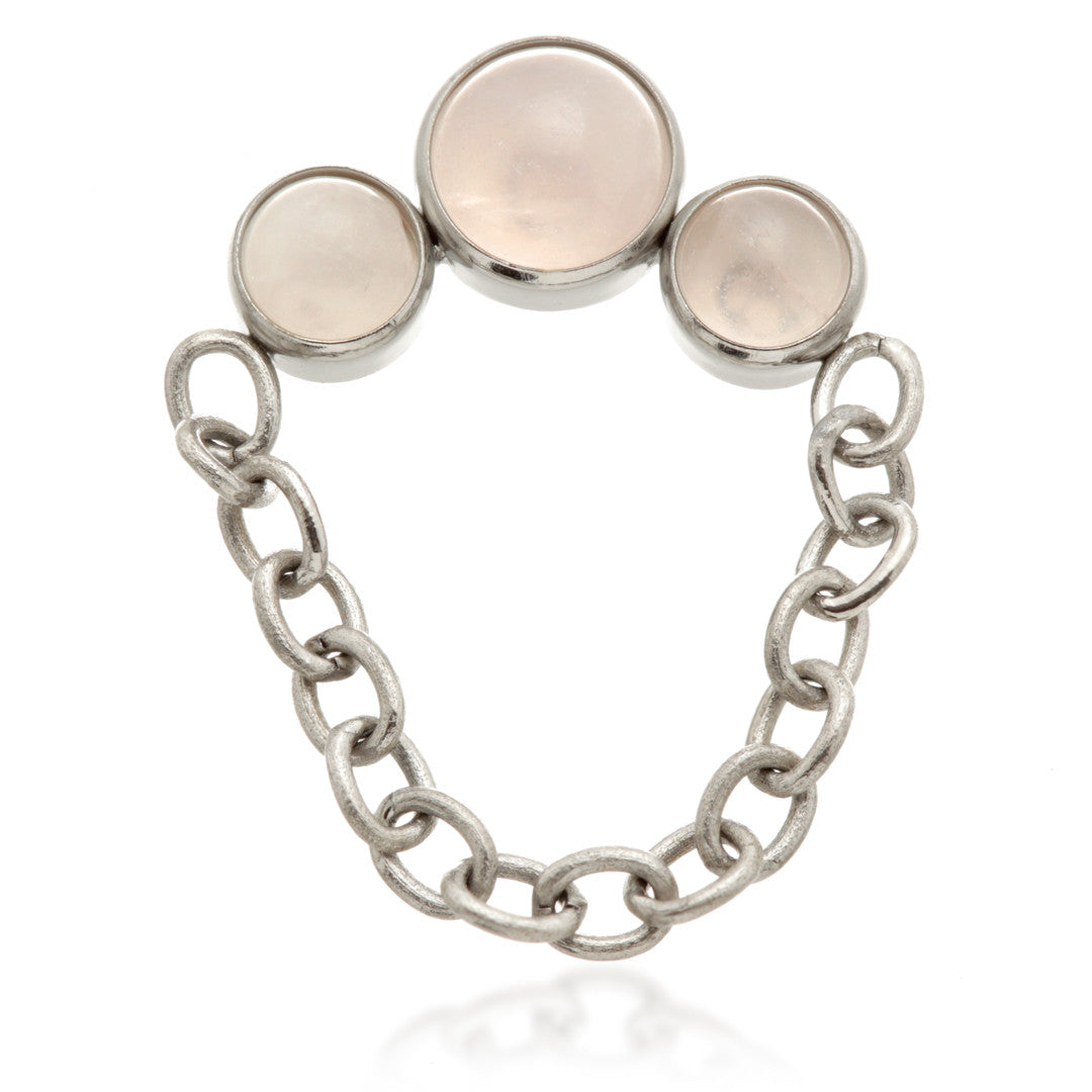 Ti Internal Triple Rose Quartz Stone Bezel with Hanging Chain Attachment