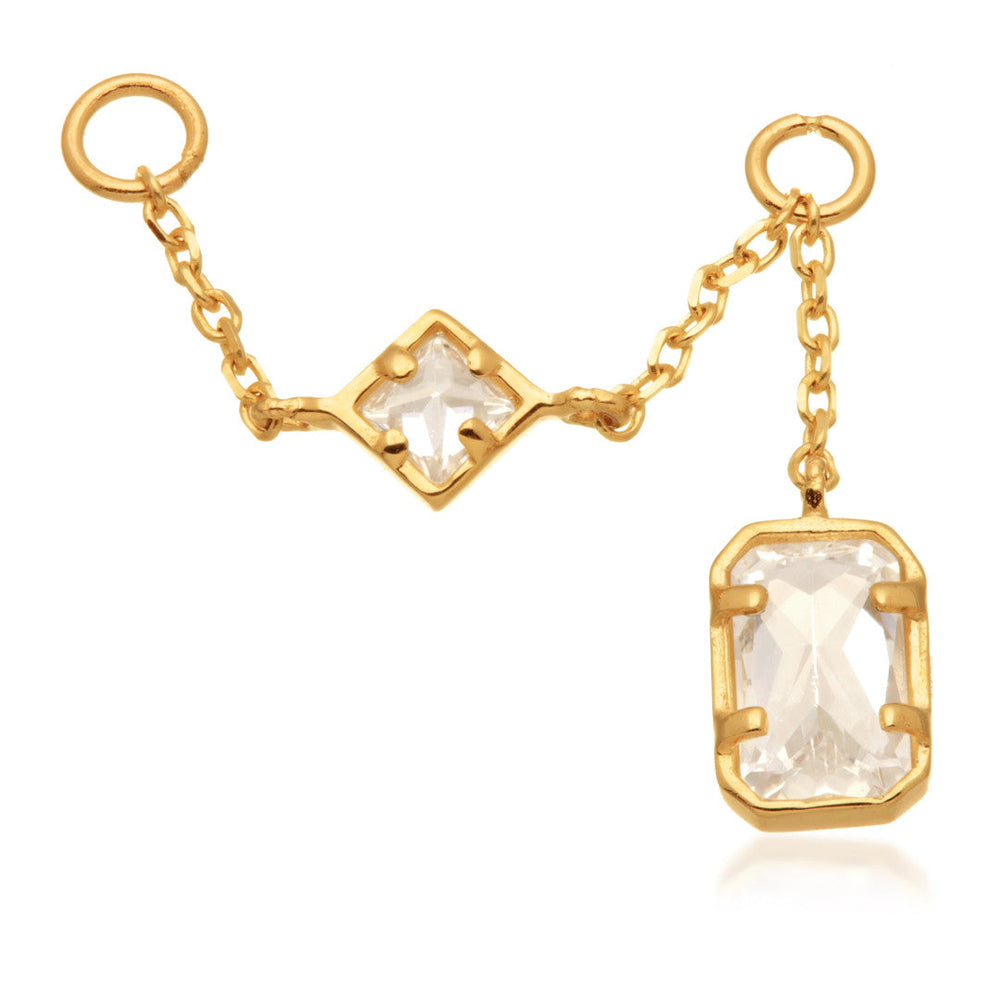 Solid 14ct Gold Chain with Jewelled Baguette & Square Attachment