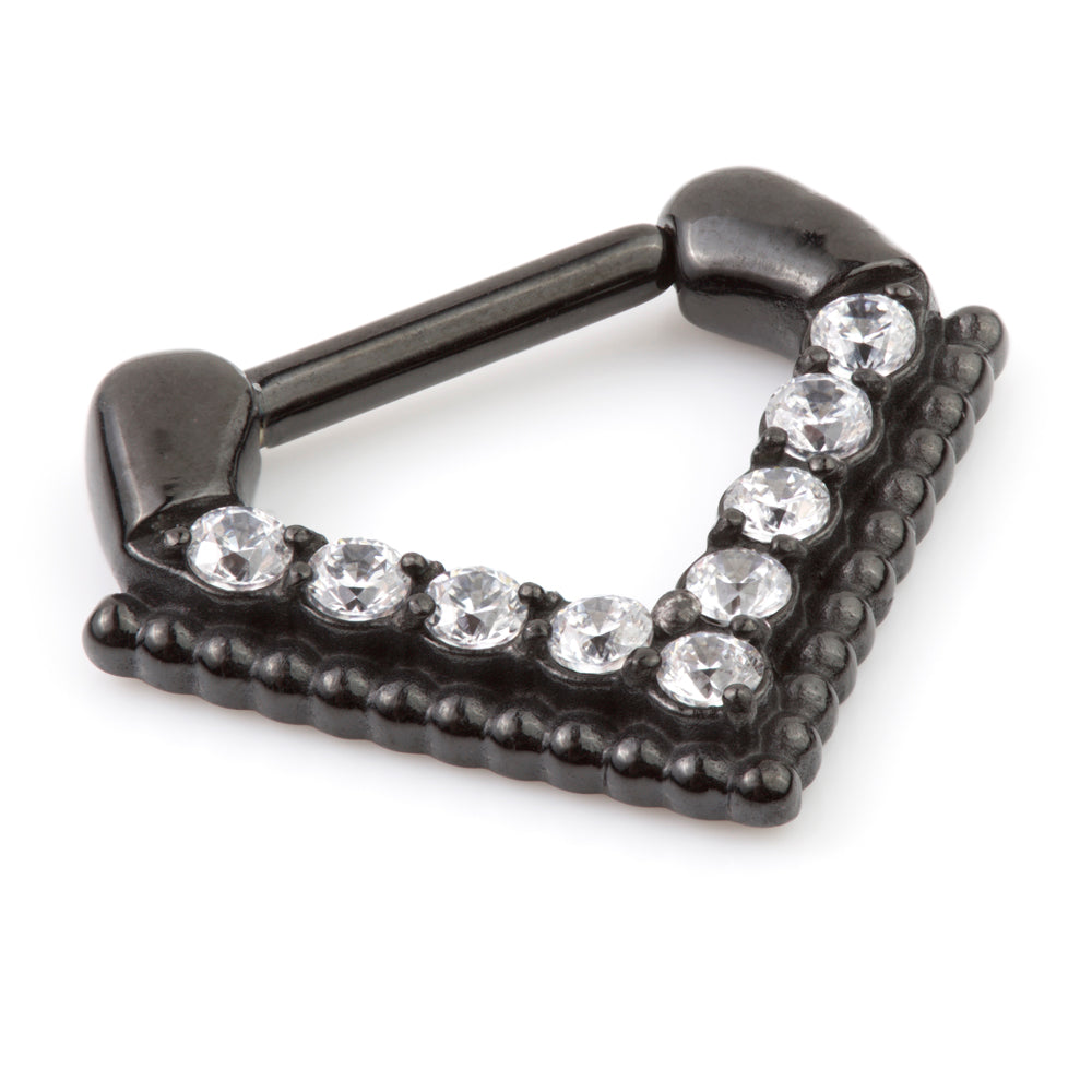 Black Steel Beaded Inverted Jewelled Triangle Septum Ring