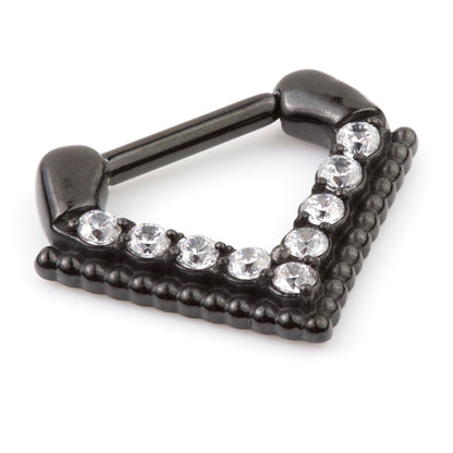 Black Steel Beaded Inverted Jewelled Triangle Septum Ring