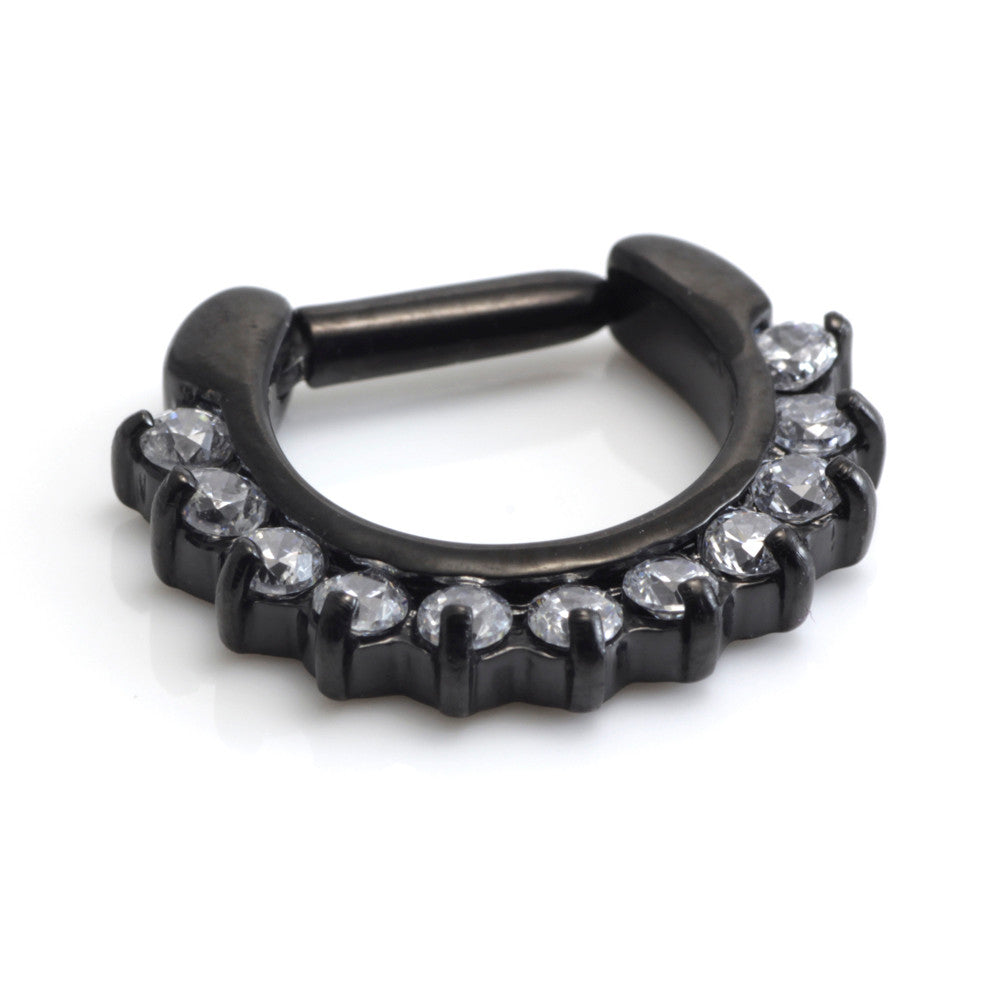 Black Steel Jewelled Septum Ring 2