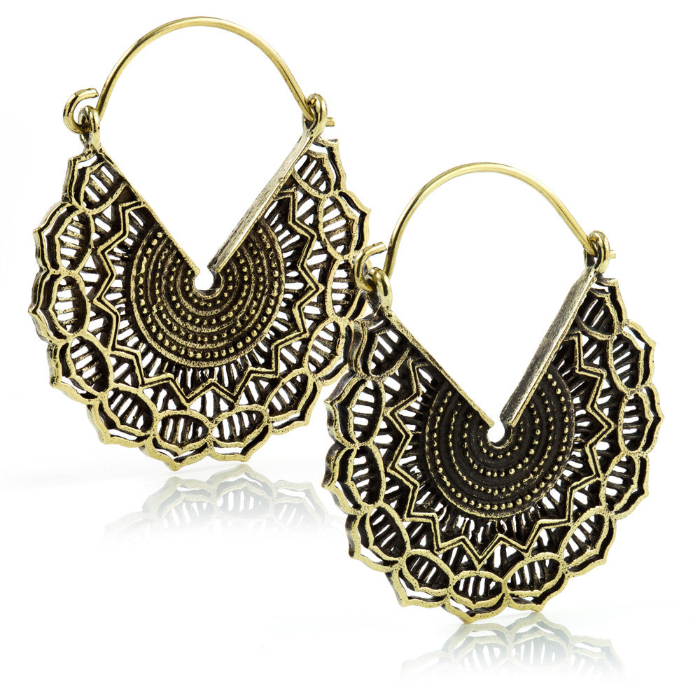 Brass Tribal Hoop Earrings (Pair) - BRASSHOOP60