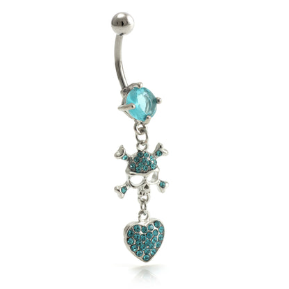 Hanging Skull and Heart Jewelled Belly Bar