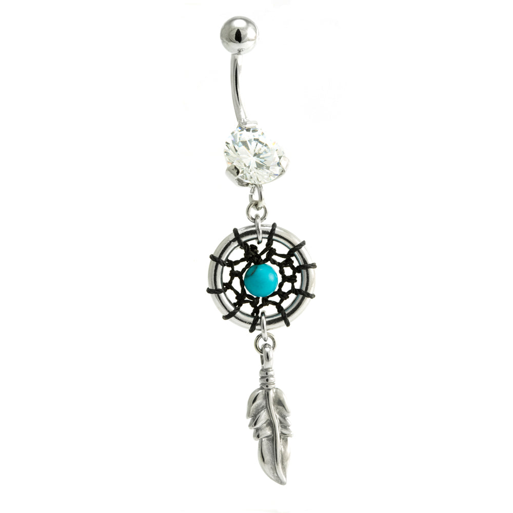 Turquoise Double Jewelled Dreamcatcher Belly Bar