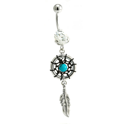 Turquoise Double Jewelled Dreamcatcher Belly Bar