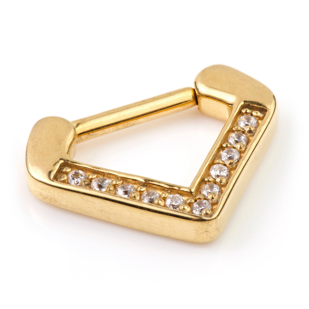 24K Gold Steel Inverted Jewelled Triangle Septum Ring - GDJSEP21-1.2-6