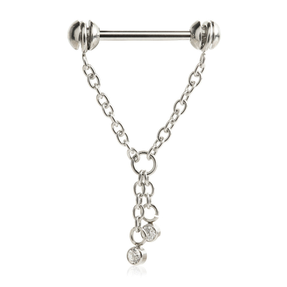 External Threaded Steel Rotating Nipple Chain Barbell with Hanging Crystals