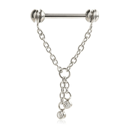 External Threaded Steel Rotating Nipple Chain Barbell with Hanging Crystals