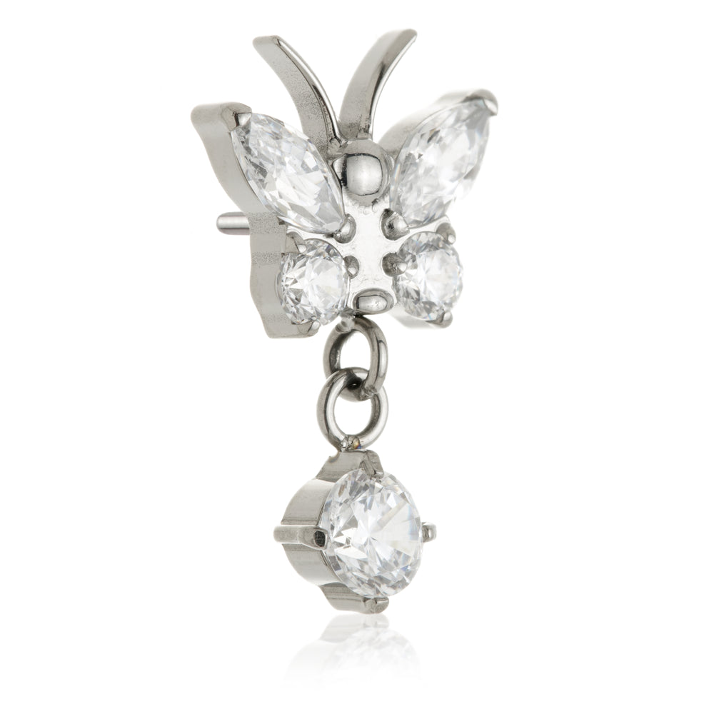 Ti Threadless Butterfly With Hanging Gem Attachment