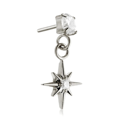 Ti Threadless Prong With Hanging Jewelled North Star Attachment