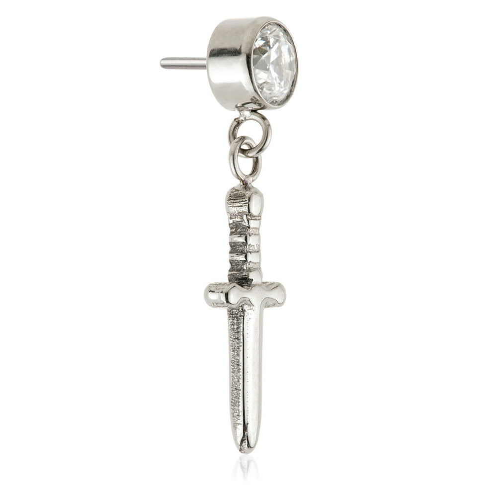 Ti Threadless Gem with Hanging Sword Charm