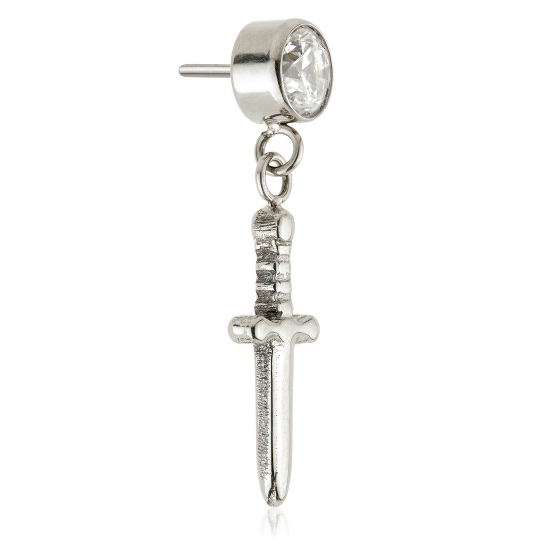 Ti Threadless Gem with Hanging Sword Charm