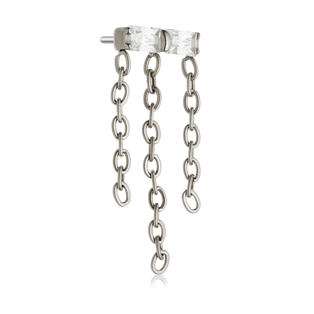 Ti Threadless Double Jewelled Baguette With Hanging Chain Attachment