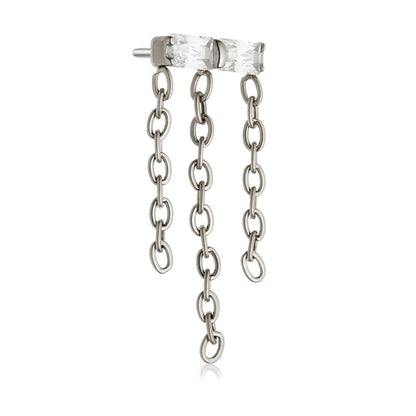 Ti Threadless Double Jewelled Baguette With Hanging Chain Attachment