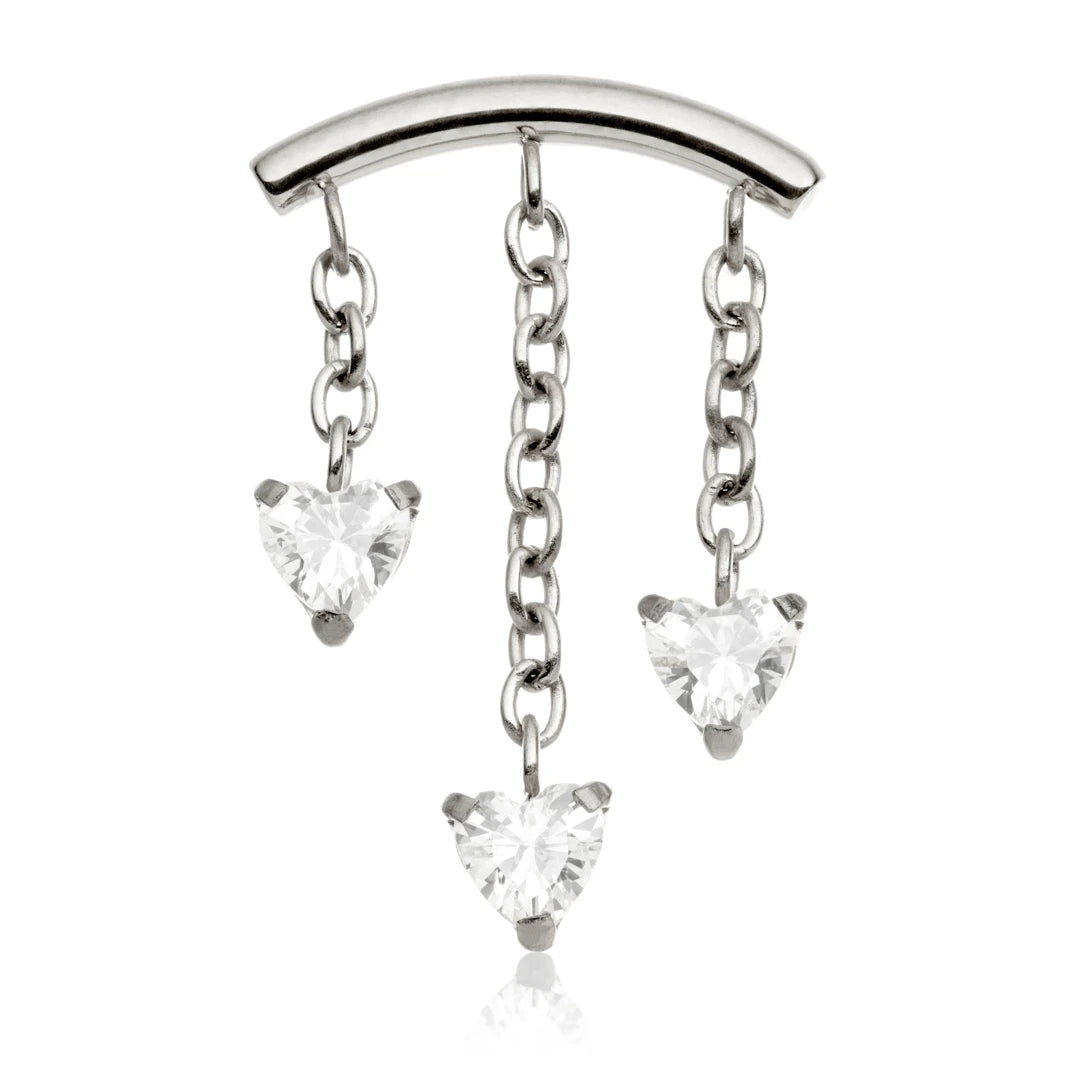 Ti Internal Triple Hanging Gem Heart Attachment