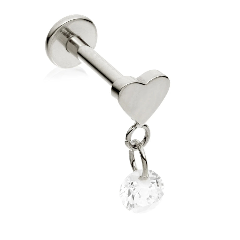 Ti Threadless Labret with Heart and Hanging Gem Attachment