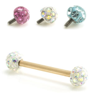 Internal Rose Gold PVD Ti Micro Bar with Multi Gem Resin Balls 1.2mm