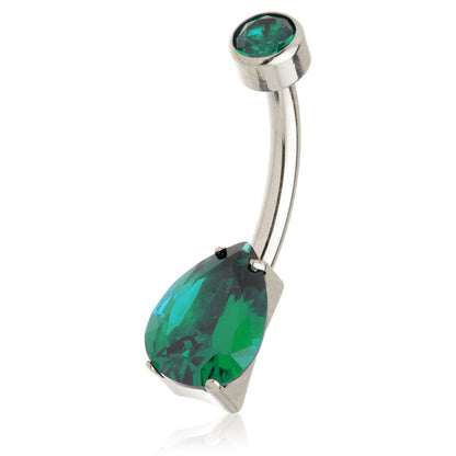 Titanium Internal Tear Gem Double Jewelled Navel Bar