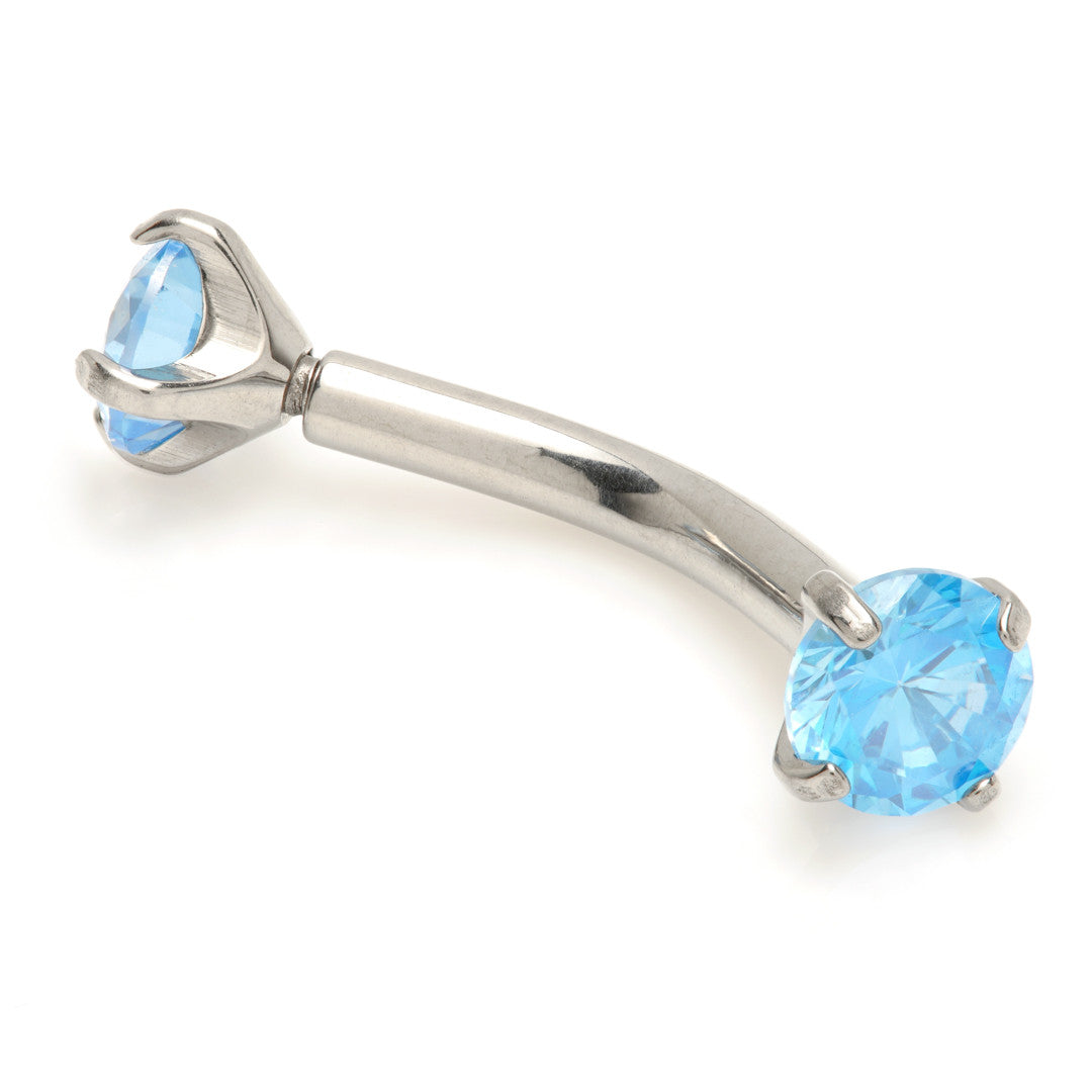Ti Internal Banana Bar with Double Gemtone Prong
