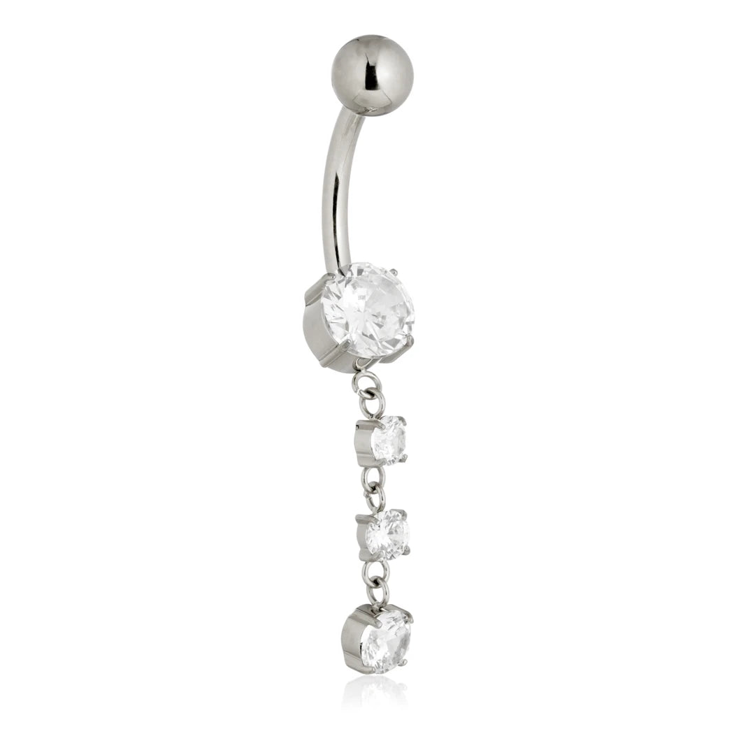 Ti Internal Navel Bar With Hanging Gems