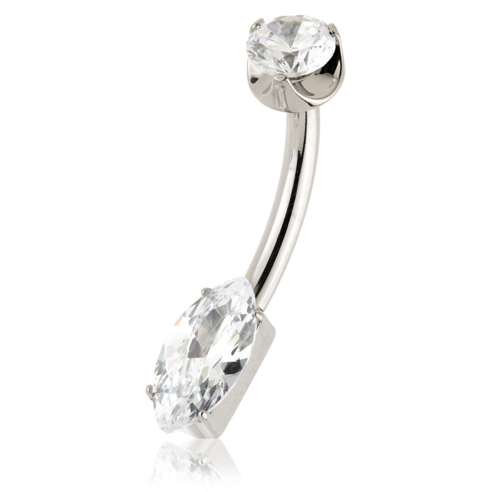 Ti Internal Jewelled Marquise Belly Bar