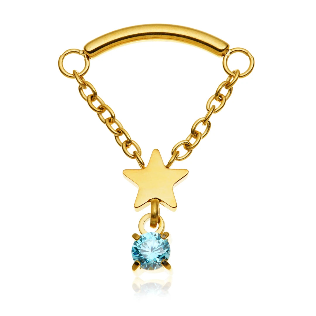 Gold PVD Ti Internal Hanging Chain With Star and Gem Attachment