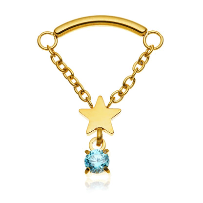 Gold PVD Ti Internal Hanging Chain With Star and Gem Attachment