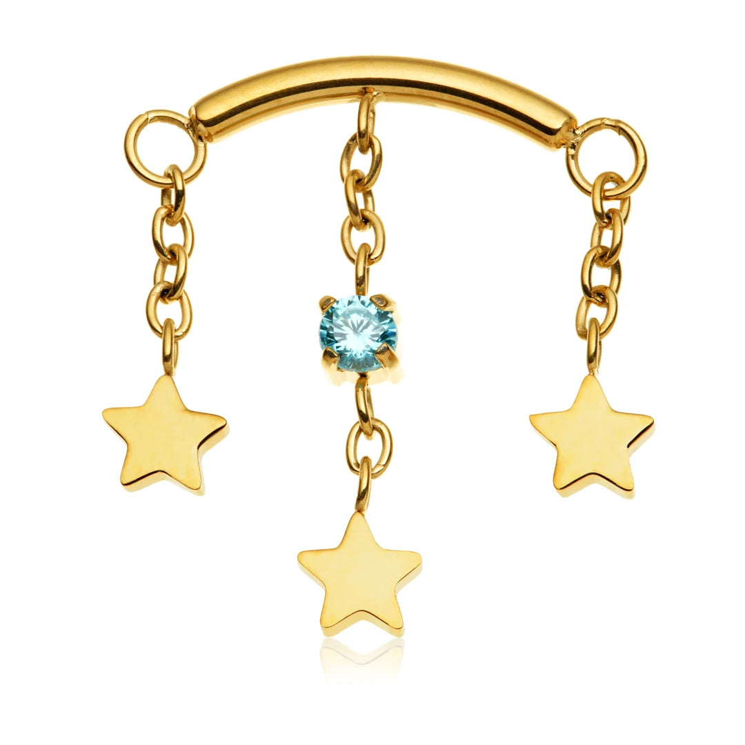 Gold PVD Ti Internal Hanging Chain With Multi Star and Gem Attachment
