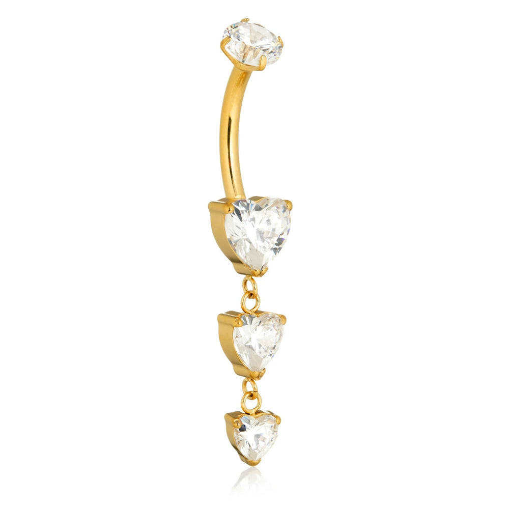 Gold PVD Ti Internal Hanging Hearts Navel Bar