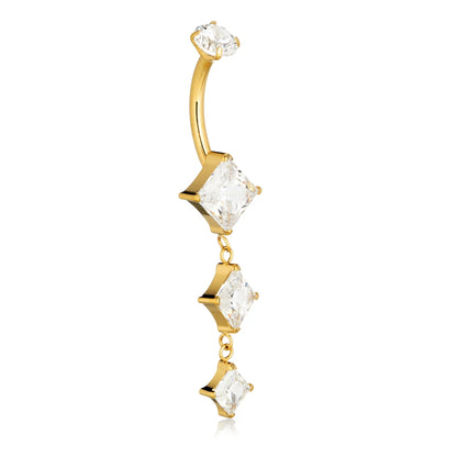 Gold PVD Ti Internal Hanging Squares Navel Bar