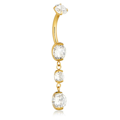 Gold PVD Ti Internal Hanging Gems Navel Bar