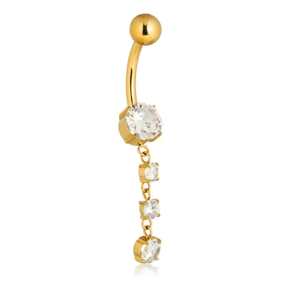 Gold PVD Ti Internal Navel Bar With Hanging Gems