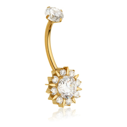 Gold PVD Ti Internal Gem Cluster Navel Bar