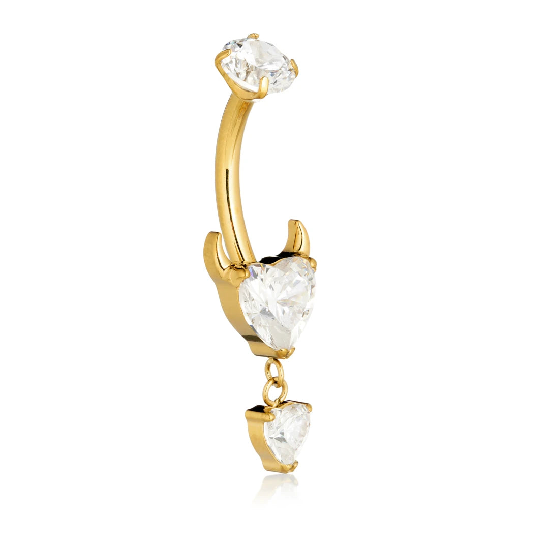 Gold PVD Ti Internal Horny Heart Navel Bar