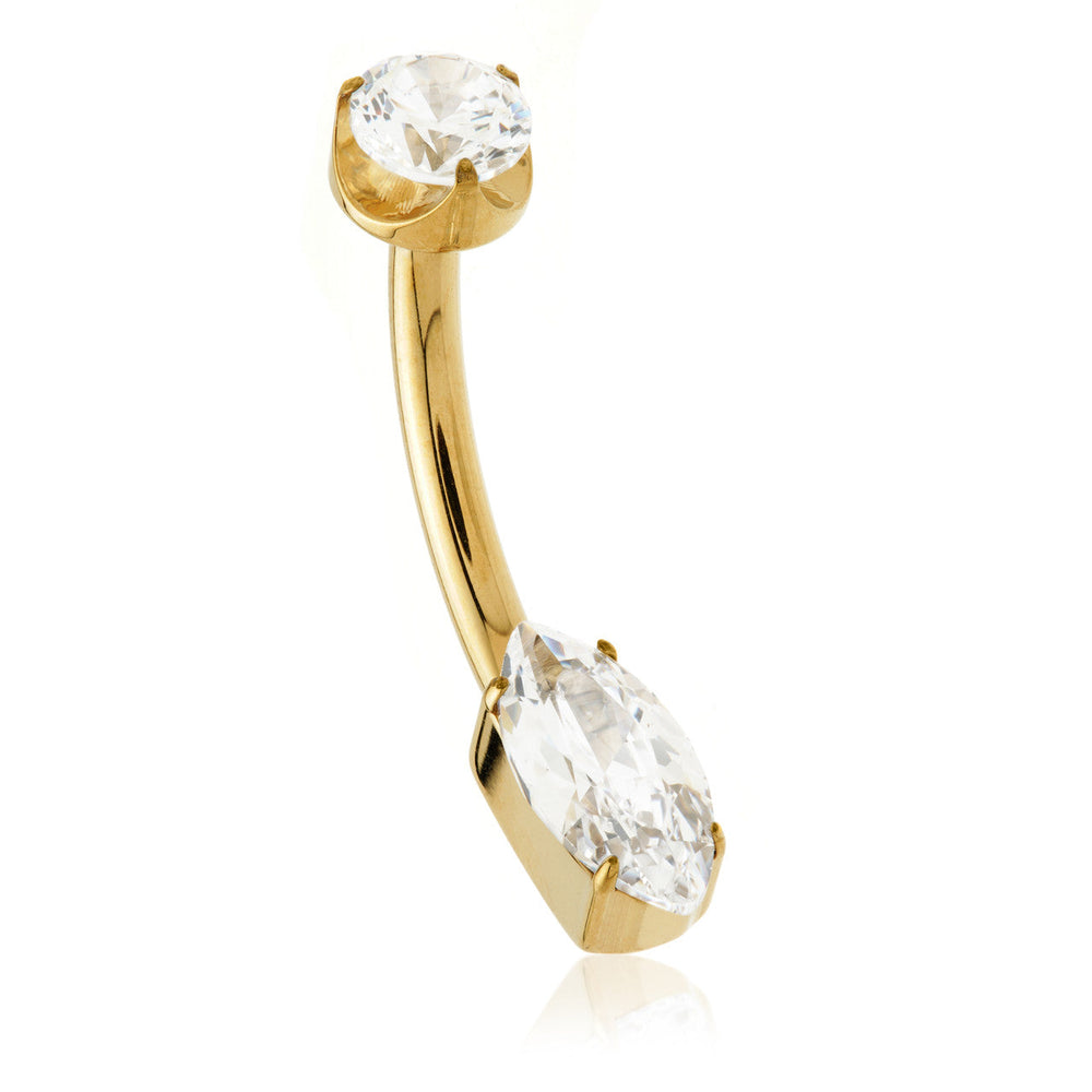 Zircon Gold Ti Internal Jewelled Marquise Navel Bar