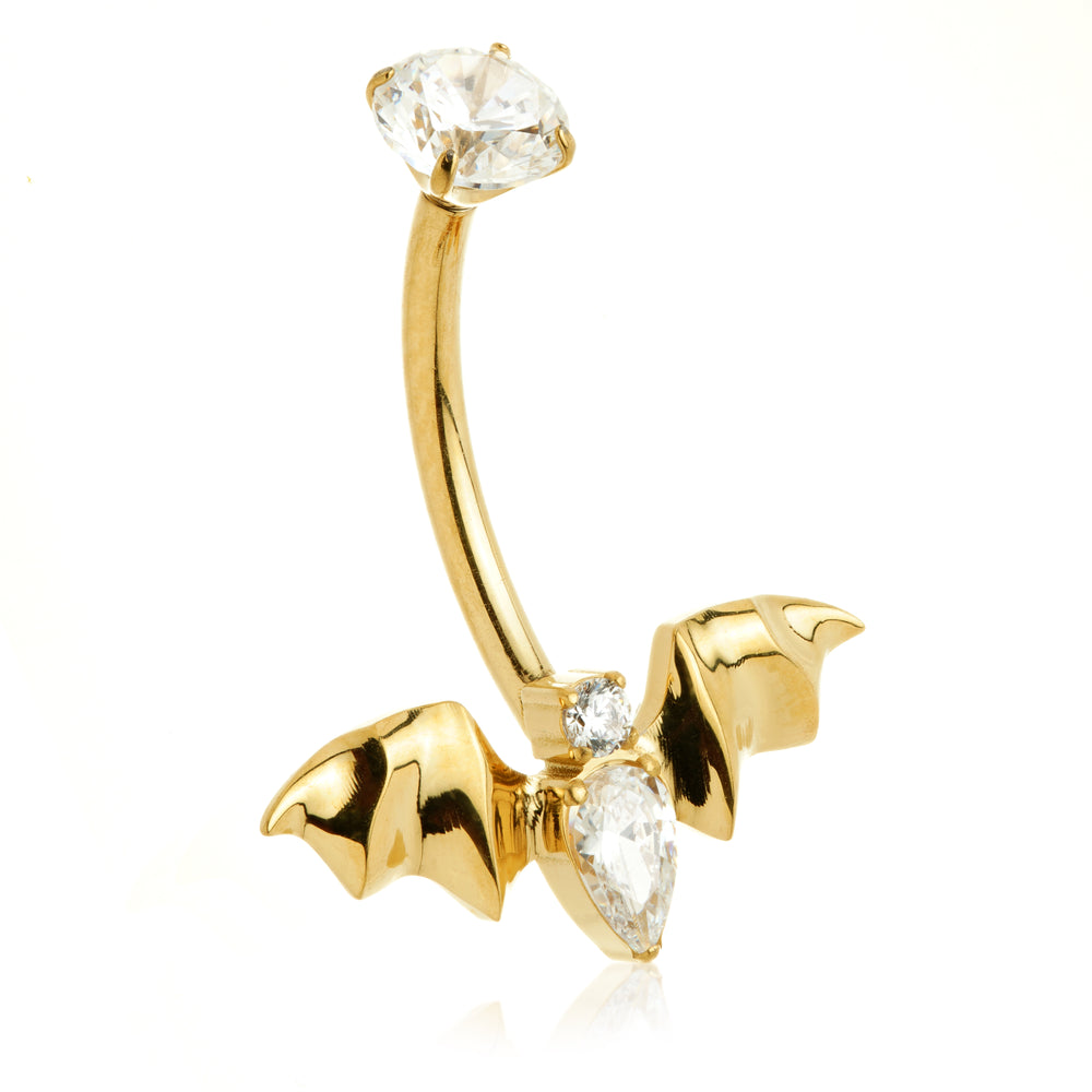 Zircon Gold Ti Internal Jewelled Bat Navel Bar